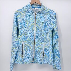 Sigrid Olsen Zip Jacket Small Blue Green Paisley Stretch Travel‎ Golf Tennis
